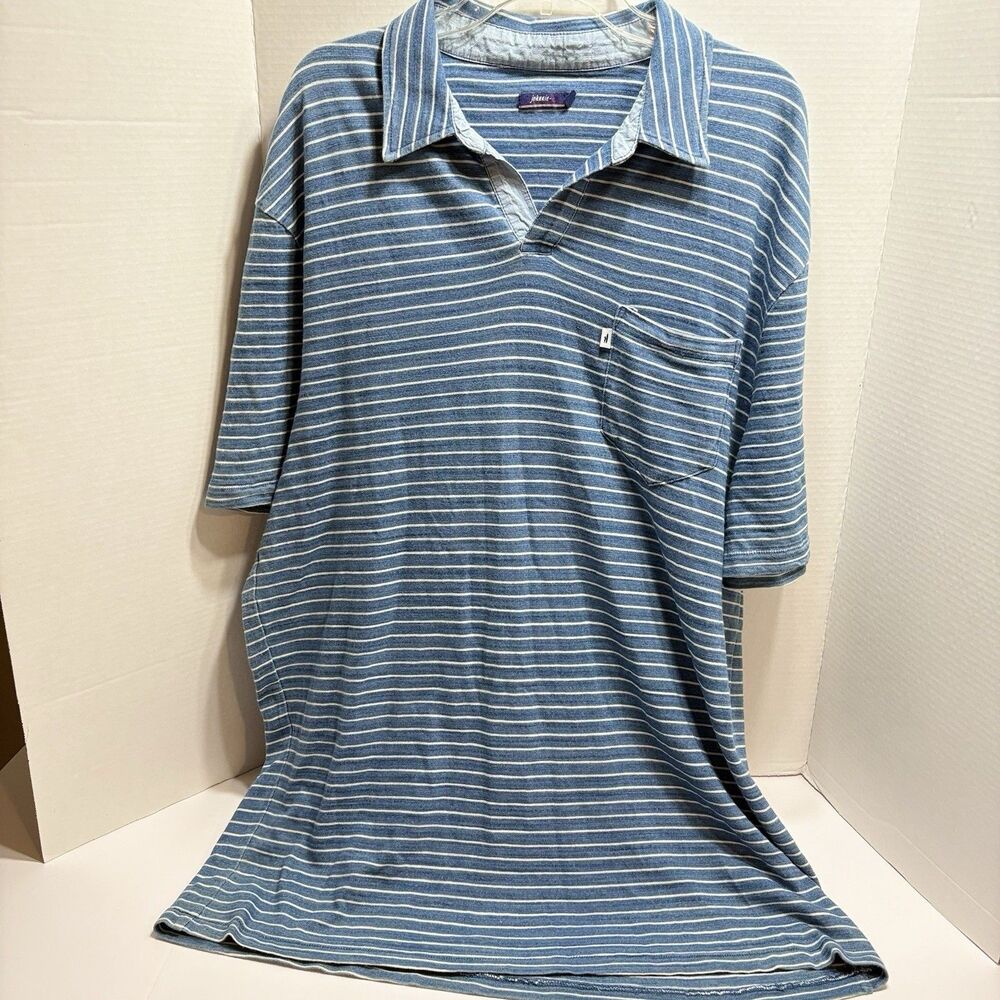 Johnnie O Polo Shirt Mens 2XL Regatta Blue Stripe Tab Pocket Comfort